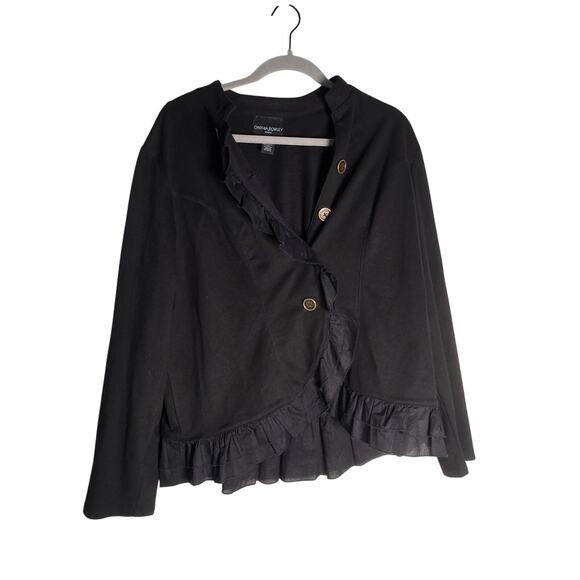 Cynthia Rowley Womens 1x Plus Black Ruffle Button Down Cardigan Sweater Blazer - Picture 1 of 7